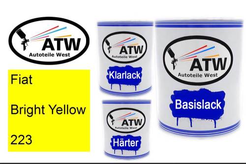 Fiat, Bright Yellow, 223: 1L Lackdose + 1L Klarlack + 500ml Härter - Set, von ATW Autoteile West.